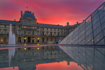 Image showing  View of famous Louvre Museum with Louvre Pyramid