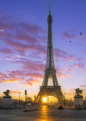 Image showing The Eiffel tower at sunrise in Paris 