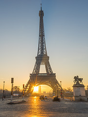 Image showing The Eiffel tower at sunrise in Paris