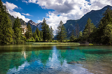 Image showing Lake Dobbiaco in the Dolomites, Italy