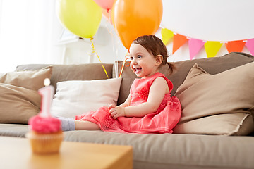 Image showing happy baby girl on birthday party at home