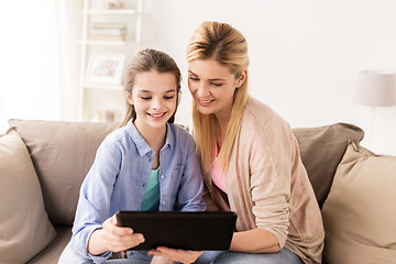 Image showing happy family with tablet pc at home