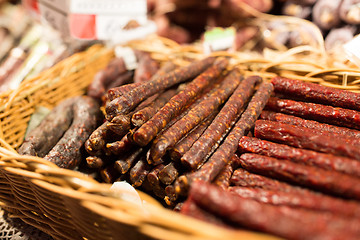 Image showing smoked meat products at market or butcher shop