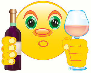 Image showing Smiley with bottle blame and goblet