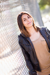 Image showing Beautiful Happy Mixed Race Young Woman Portrait Outside.