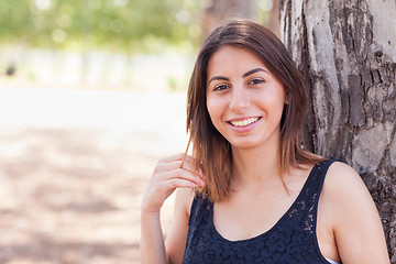 Image showing Beautiful Young Ethnic Woman Portrait Outside.