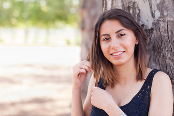 Image showing Beautiful Young Ethnic Woman Portrait Outside.