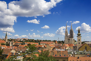 Image showing Zagreb cathedral and St Catherine church, panoramic view from Up