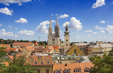 Image showing Zagreb cathedral and St Catherine church, panoramic view from Up