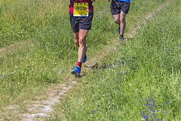 Image showing Two athletes Running marathon outdoors