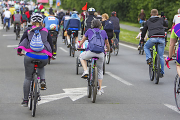 Image showing Bicyclists in traffic public transport in the city