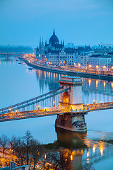 Image showing Overview of Budapest at sunset