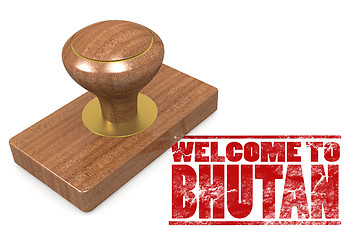 Image showing Red rubber stamp with welcome to Bhutan