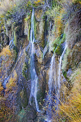 Image showing Plitvice Lakes and waterfalls with Autumn colors of  National Pa