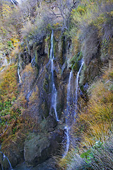 Image showing Plitvice Lakes and waterfalls with Autumn colors of  National Pa