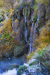 Image showing Plitvice Lakes and waterfalls with Autumn colors of  National Pa