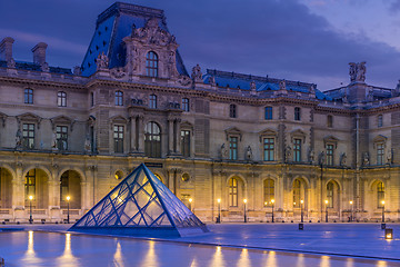 Image showing View of famous Louvre Museum with Louvre Pyramid