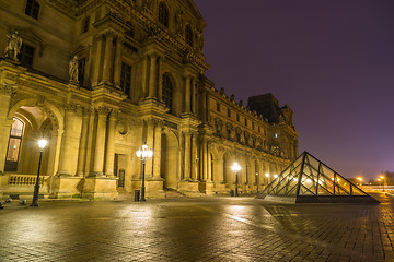 Image showing View of famous Louvre Museum with Louvre Pyramid