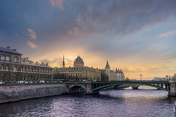 Image showing Bridge by the Seine river in Paris at night