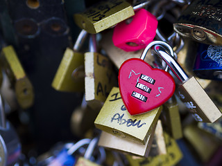 Image showing Love locks in Paris bridge symbol of friendship and romance