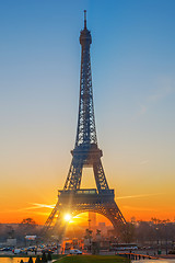 Image showing The Eiffel tower at sunrise in Paris 