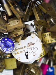 Image showing Love locks in Paris bridge symbol of friendship and romance