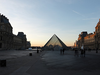 Image showing View of famous Louvre Museum with Louvre Pyramid