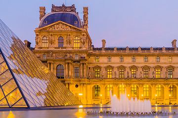 Image showing View of famous Louvre Museum with Louvre Pyramid