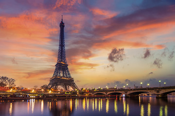 Image showing The Eiffel tower at sunrise in Paris