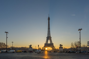 Image showing The Eiffel tower at sunrise in Paris