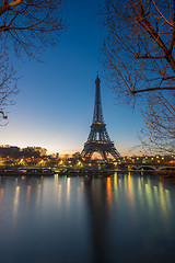 Image showing The Eiffel tower at sunrise in Paris 