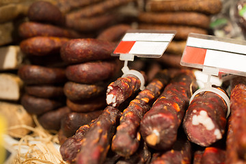 Image showing smoked meat products at market or butcher shop