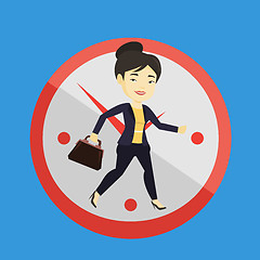 Image showing Business woman running on clock background.