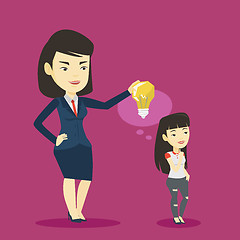 Image showing Business woman giving idea bulb to her partner.