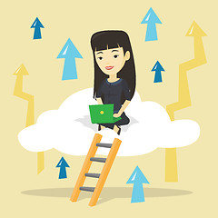 Image showing Business woman sitting on cloud with laptop.