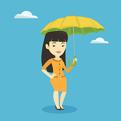 Image showing Business woman insurance agent with umbrella.