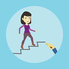 Image showing Business woman running up the career ladder.