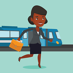 Image showing Businesswoman at train station vector illustration