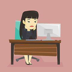 Image showing Exhausted sad employee working in office.