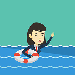 Image showing Business woman sinking and asking for help.