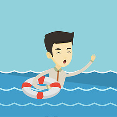 Image showing Business man sinking and asking for help.