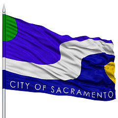 Image showing Sacramento Flag on Flagpole, Waving on White Background