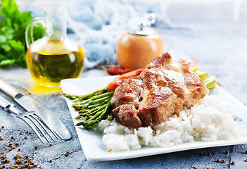 Image showing rice with asparagus and meat