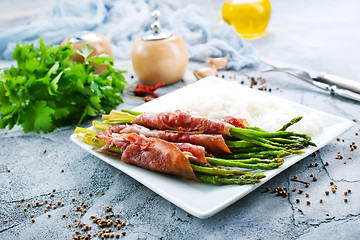 Image showing rice with asparagus and meat