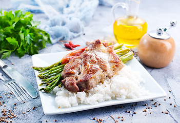 Image showing rice with asparagus and meat