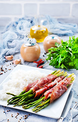 Image showing rice with asparagus and meat