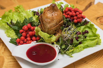 Image showing quail roasted with sweet and sour cranberry sauce