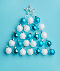 Image showing Christmas tree made of white and blue baubles