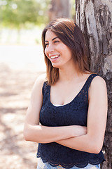 Image showing Beautiful Young Ethnic Woman Portrait Outside.