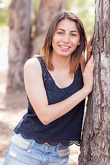 Image showing Beautiful Young Ethnic Woman Portrait Outside.